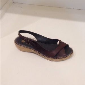 Eric Michaels Brown Leather Slingback Espadrille